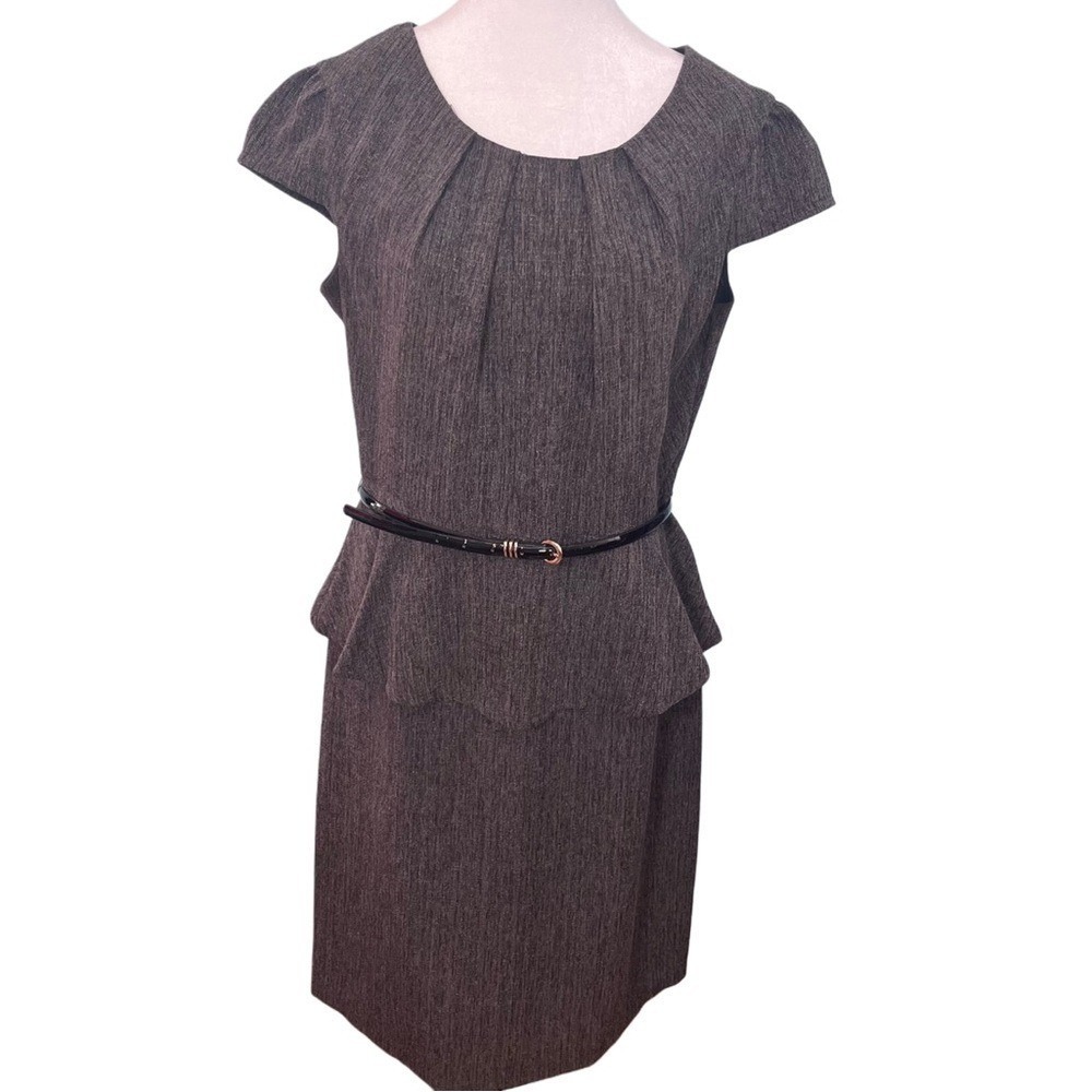 CB‎ Casual Minimalist Style Cap Belted Midi Dress in Gray Size 12 Pristine